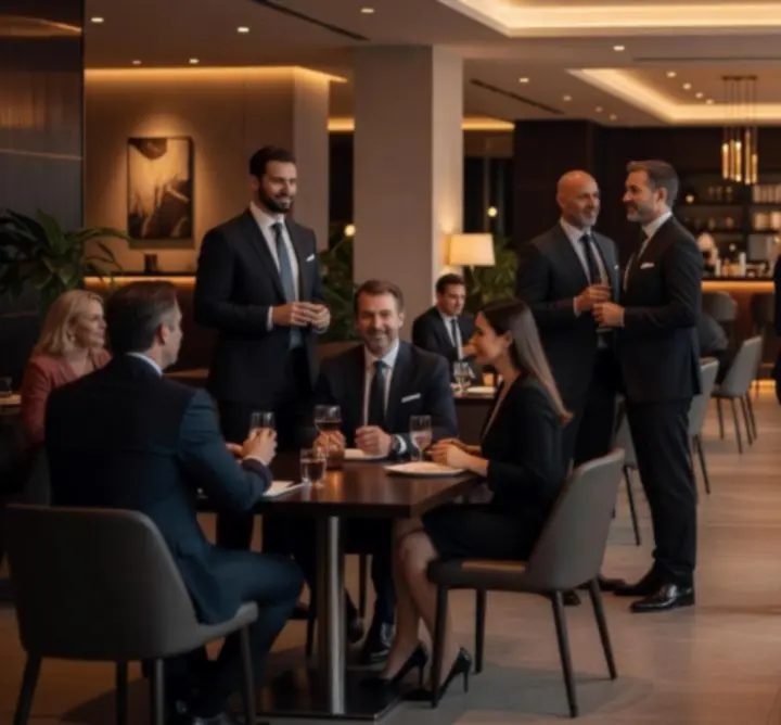 Vállalati csapat esemény elegáns, modern éttermi környezetben
